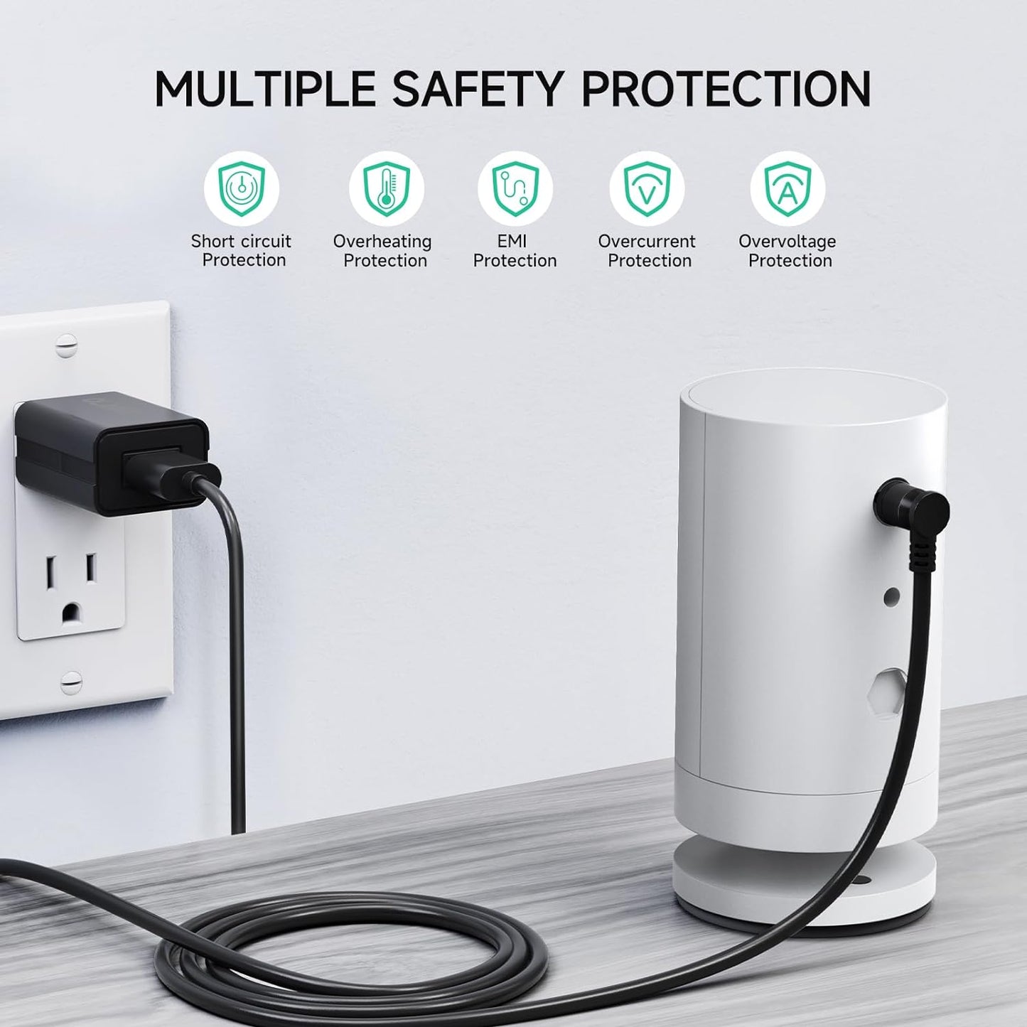 8M/26Ft Charge Cable with DC Power Adapter Compatible with Ring Stick up Cam Battery 3Rd Gen/2Nd Gen/Plug-In, Weatherproof Cable to Continuously Charge Your Camera, Black