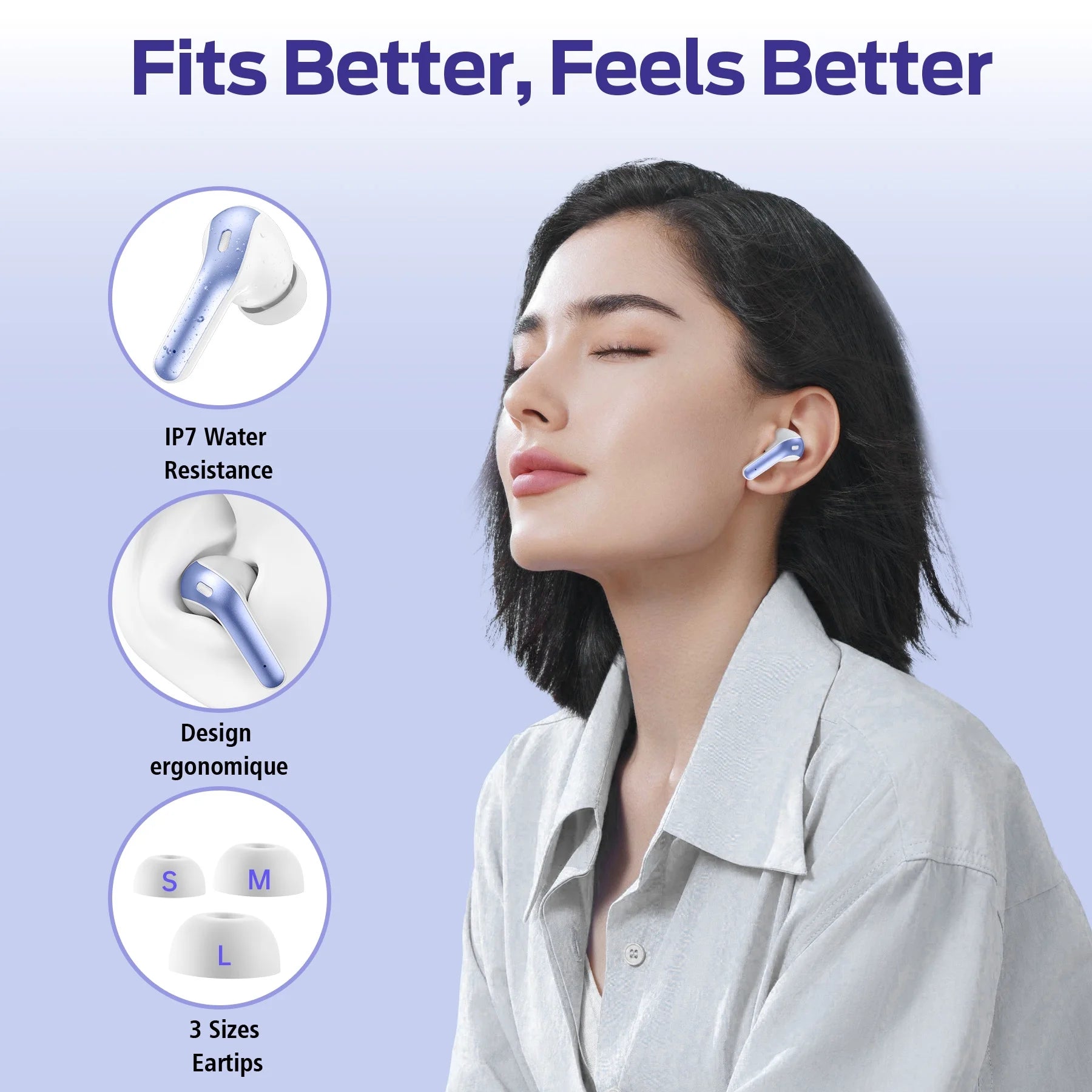 VEATOOL Bluetooth Headphones True Wireless Earbuds 65H Playback Power Display Earphones with Wireless Charging Case IPX7 Waterproof In-Ear Earbuds with Mic for TV Smart Phone Computer Laptop