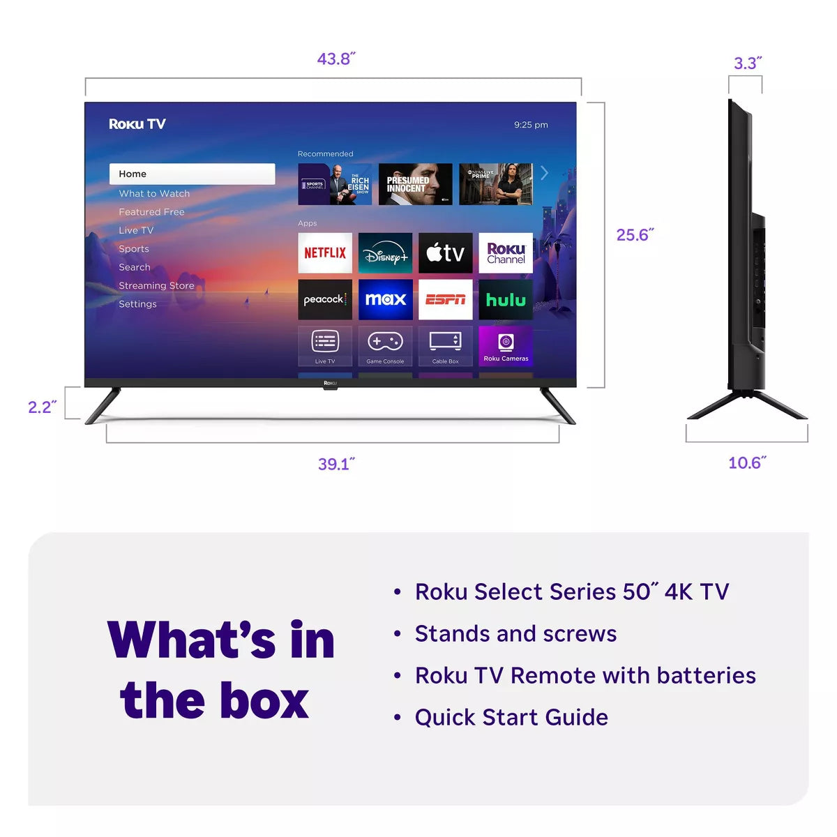 Roku 50" Select Series 4K HDR Smart Roku TV with Roku TV Remote