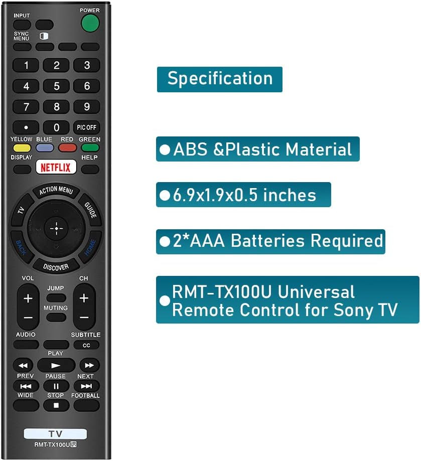 Remote for Sony Bravia Smart Remote and Sony Bravia UHD Crystal 4K Smart HDR OLED Tvs LCD LED HDTV RMT-TX100U with Netflix XBR KDL Series