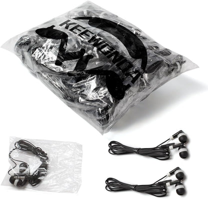 Bulk Earbuds Headphones Wholesale KWA-08-W Earphones, 100 Pack Disposable Ear Buds Bulk Individually Wrapped Headphones for School Classroom Students White